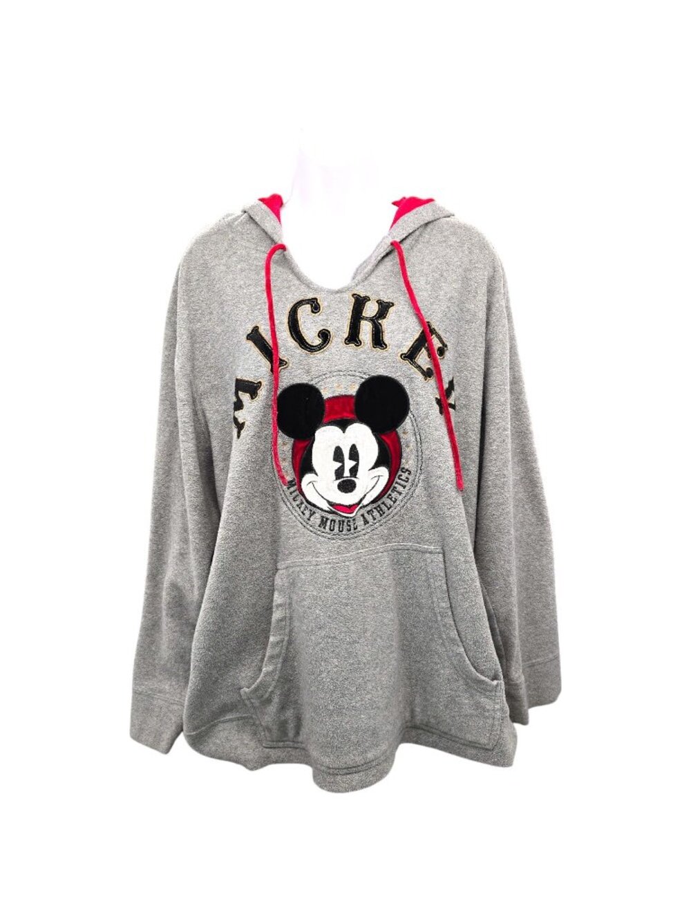 Disney Mickey Mouse Womens Size XL Gray Hoodie Long Sleeve Pullover Front Pocket